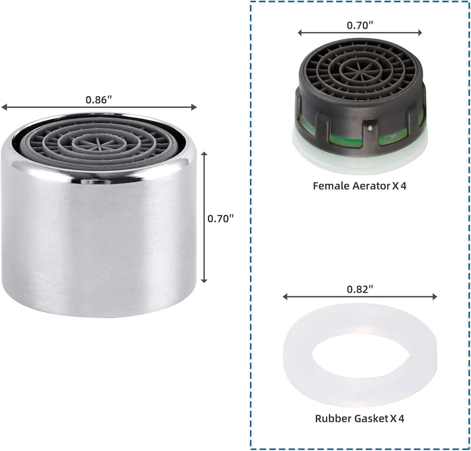 4 Pack Faucet Aerator, Kitchen Sink Aerator Shell with Built-in Filter, 55/64 Female Thread Bathroom Faucet Filter, Splash-Proof, Chrome Finish โ image 6