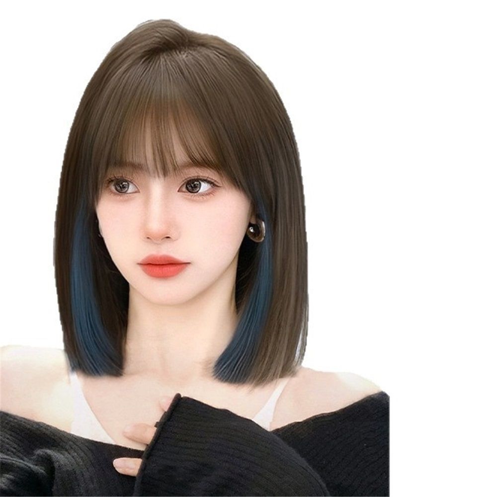 Wig premium line 【 active top stylist produce 】 inner color line women's original wig semi-long small face effect(Cold brown dyed haze orchid)