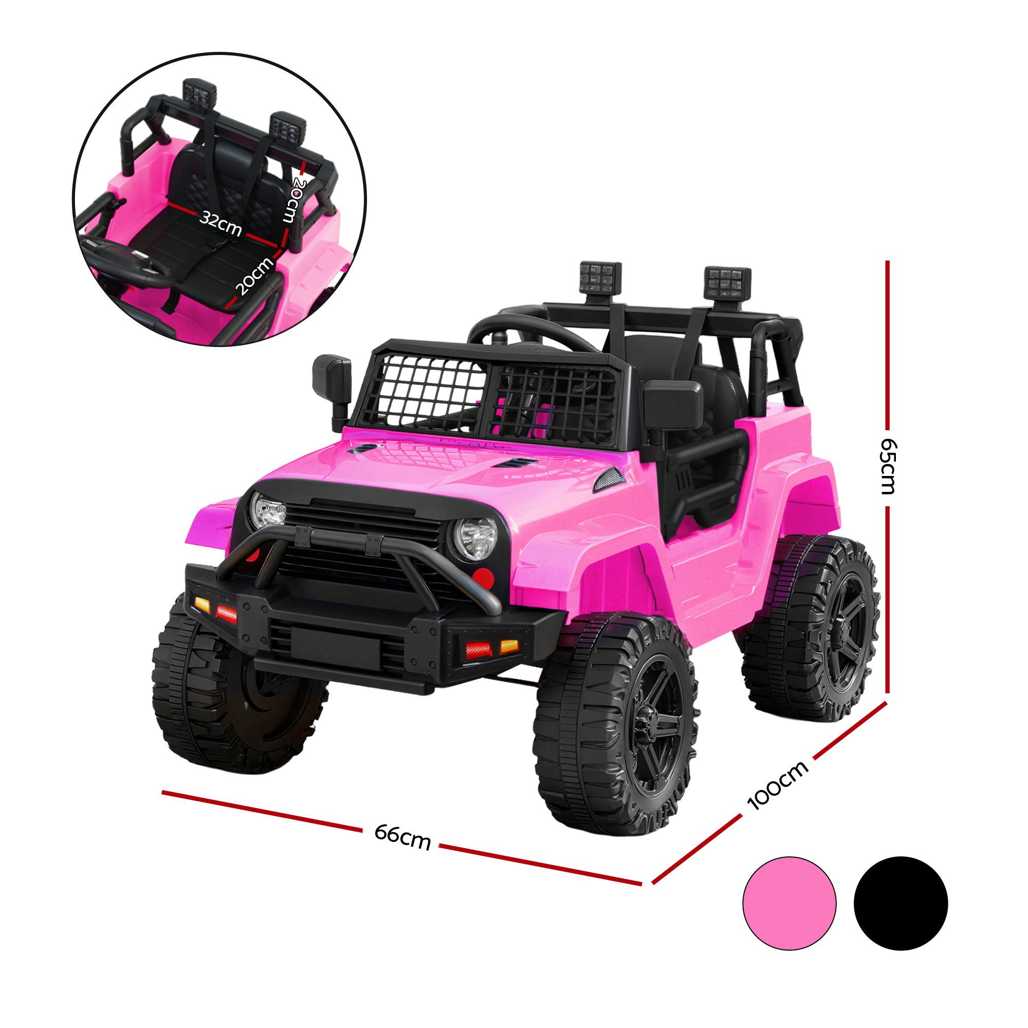 2x Rigo Electric Kids Ride On Car Black Pink Off-Road Ride-On Toy with Remote Control Horn Music — image 2