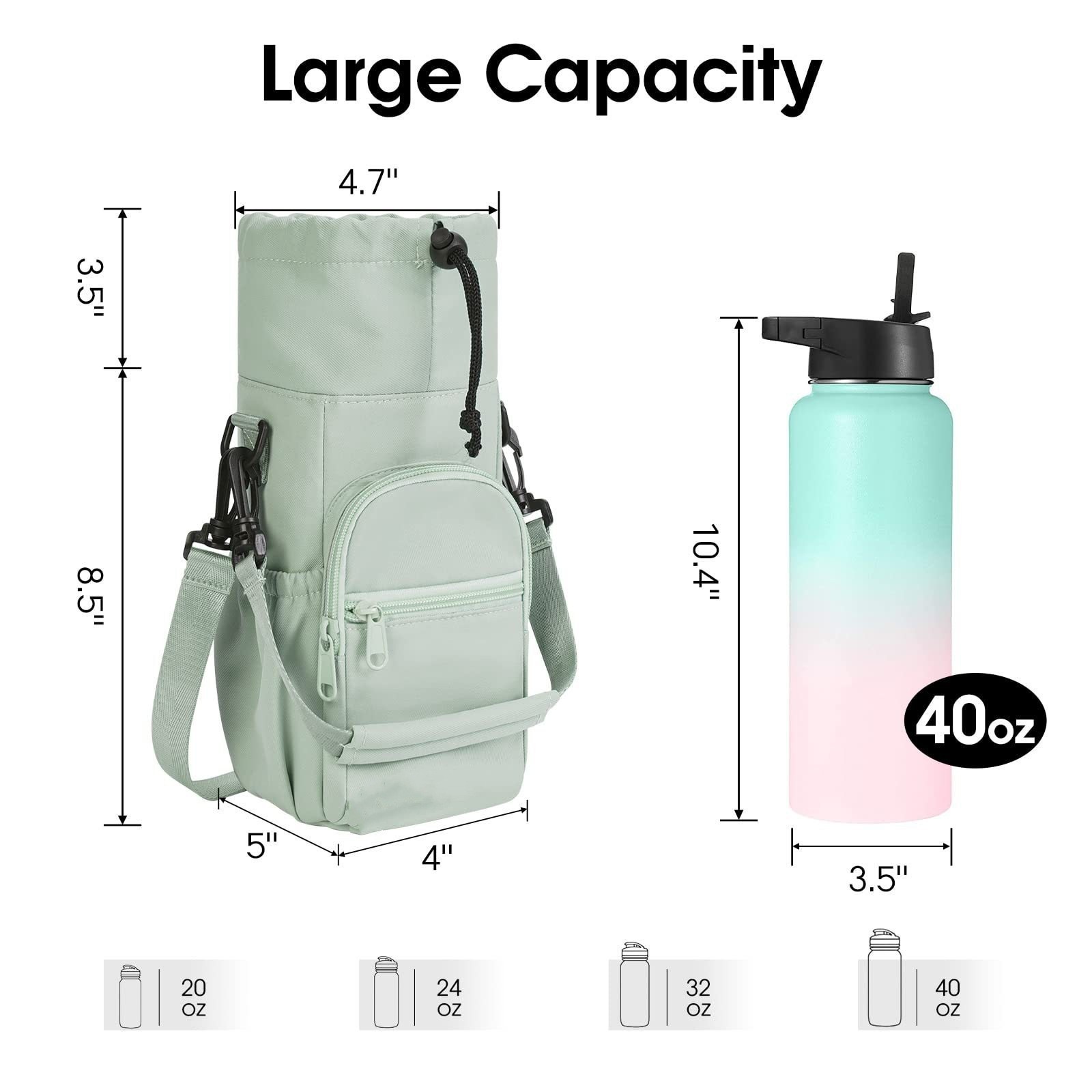 Green Water Bottle Carrier with Drawstring Closure – Adjustable Shoulder Strap, Front Pocket, and Side Storage for Daily Use — image 5
