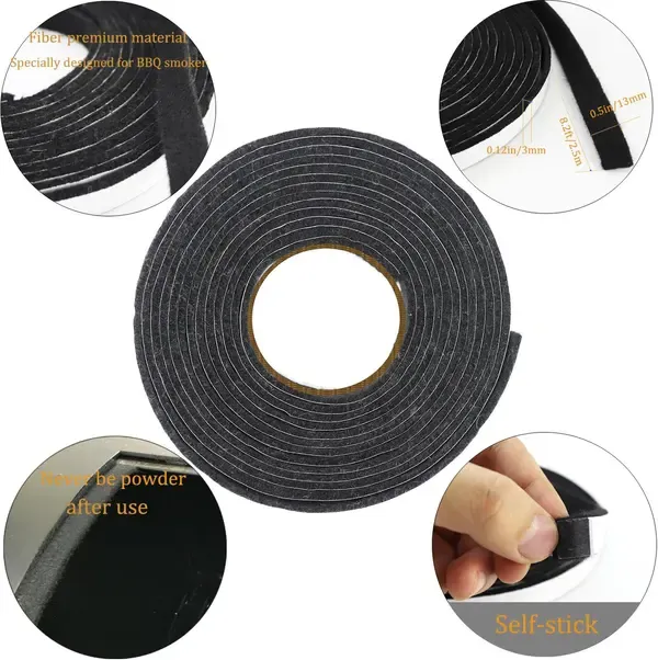 BBQ Smoker Gasket Tape, Self-Adhesive Heat-Resistant Door and Lid Seal for Charcoal Grills, Smokers and Oven Doors, Black โ image 5