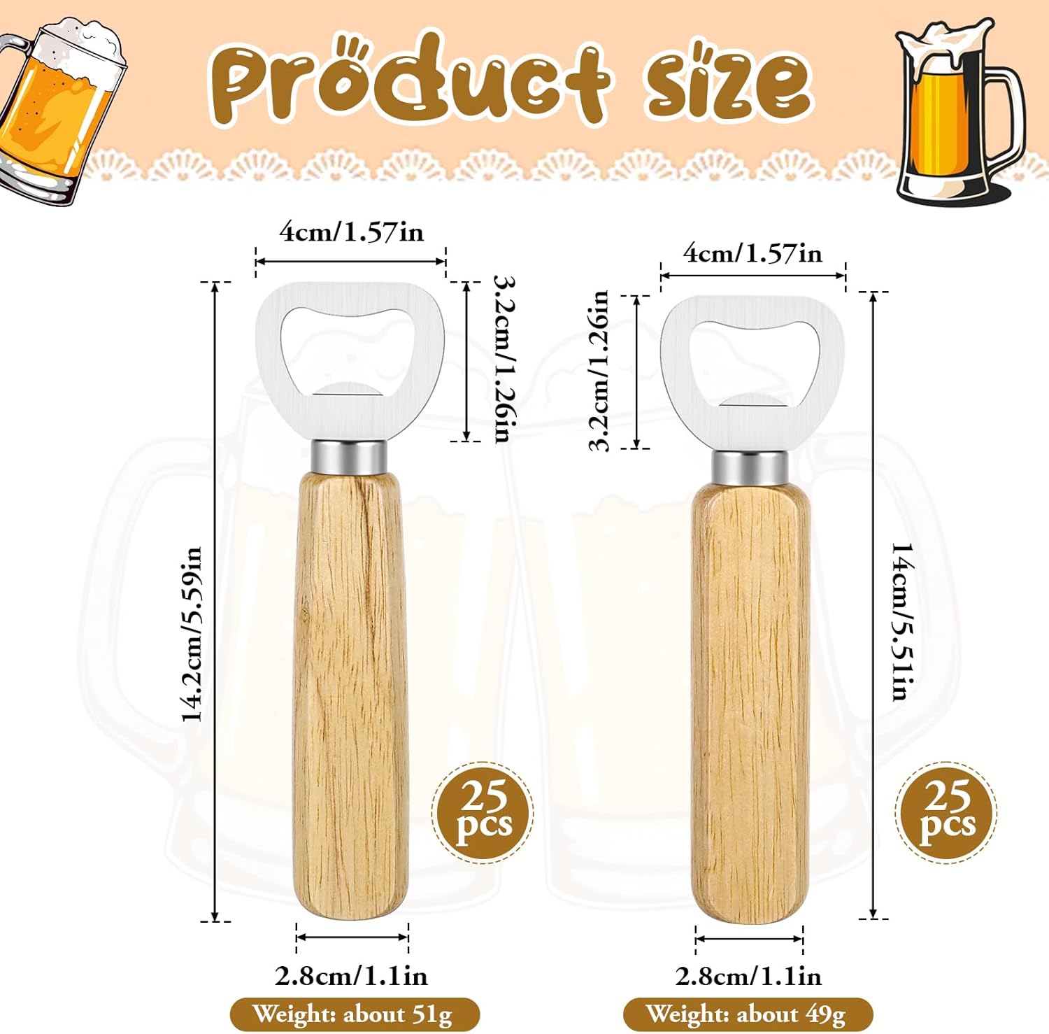 50 PCS Stainless Bottle Opener Bulk Wooden Beer Opener Set, Wood Handheld Heavy Duty Bottle Openers for Bartender Wedding Party Home Kitchen KTV Bar Restaurant — image 2