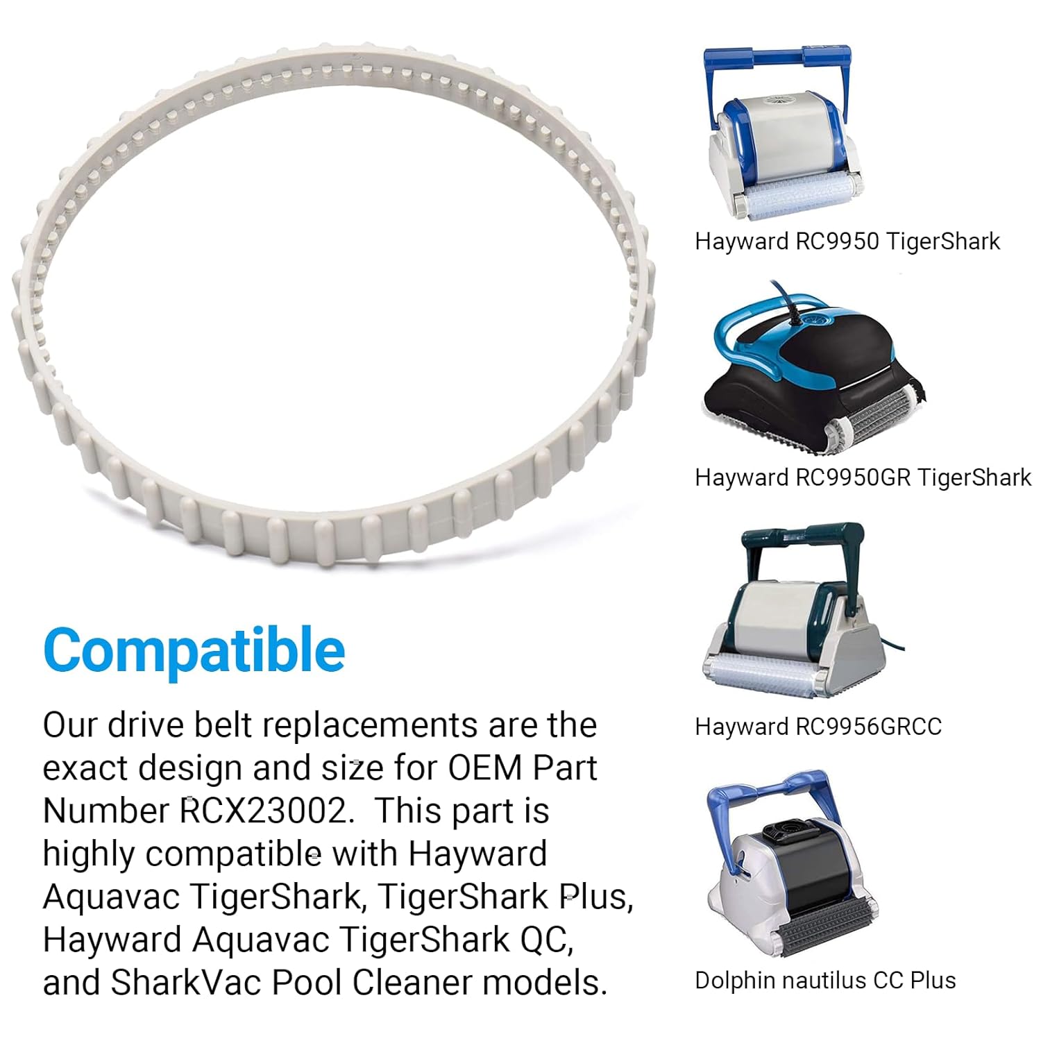 (2 Pack) RCX23002 Replacement Soft Tread Drive Belt - Premium, Heavy-Duty Rubber Pool Cleaner Parts | Compatible with Aquavac Tiger Shark (Plus and QC) and β image 3