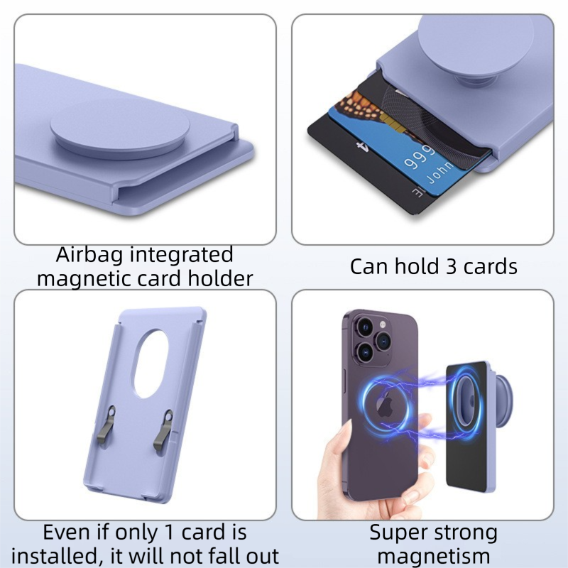 2-Pack 2-in-1 Black Magnetic Card Wallet Integrated Pop Airbag Stand(9.5x6x0.8 CM) - Including Magnetic Ring, for MagSafe Compatible iPhone 14/13/12 Series & โ image 3