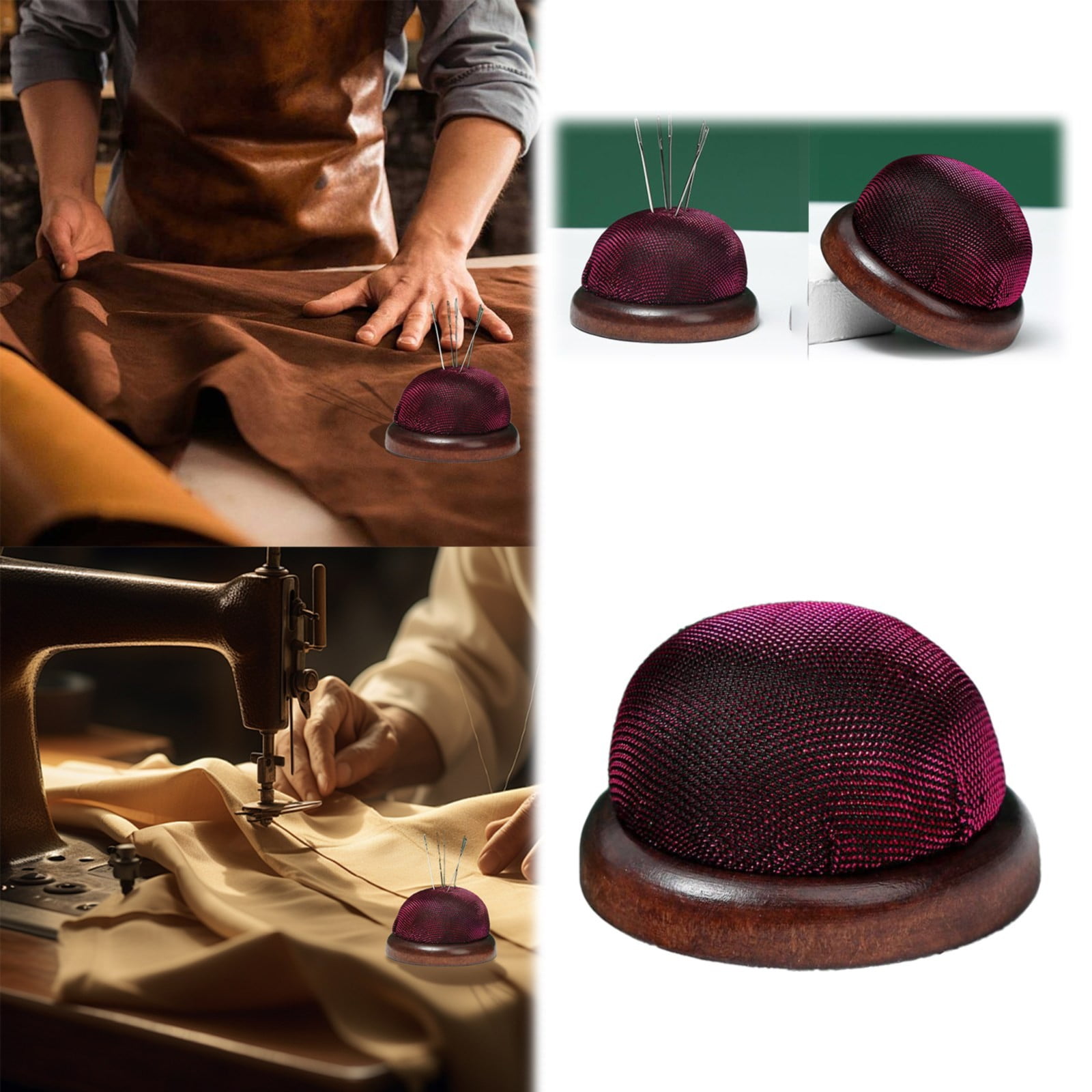 Smooth Round Pin Cushion! Eewia Needle and Thread Kit Clearance, Glossy Pin Cushion Wooden Base Needle Pincushion Round Pin Cushion for Sewing Needle Holder Or — image 2