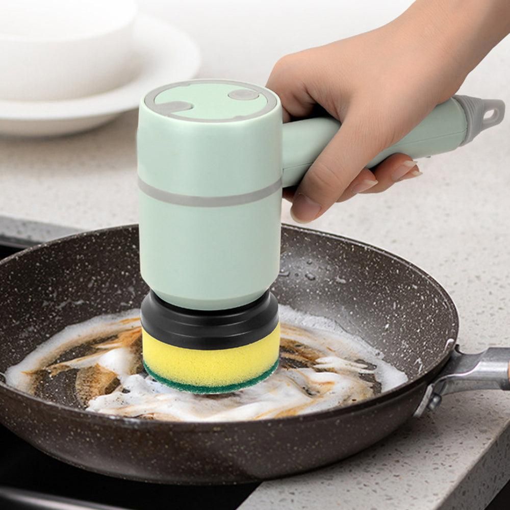 Set of 6 in 1 Handheld Electric Cleaning Brush USB Rechargeable Electric Dishwashing Brush Kitchen Cleaning Tool Green — image 3