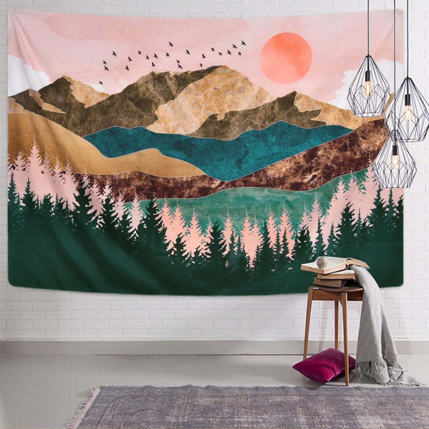 Mountain Tapestry Forest Tree Tapestry Sunset Tapestry Nature Landscape Tapestry Wall Hanging for Room — image 4