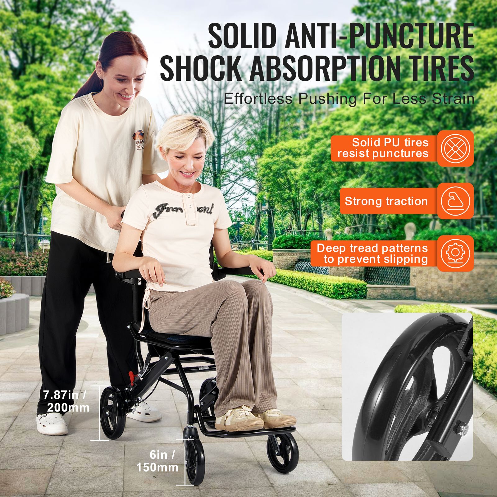 Wheelchair, Aluminum Alloy Ultra-Lightweight Transport Chair for Adults, Foldable Cabin Wheelchair with Flip-Back Desk-Length Arms, Self-locking Brake — image 4