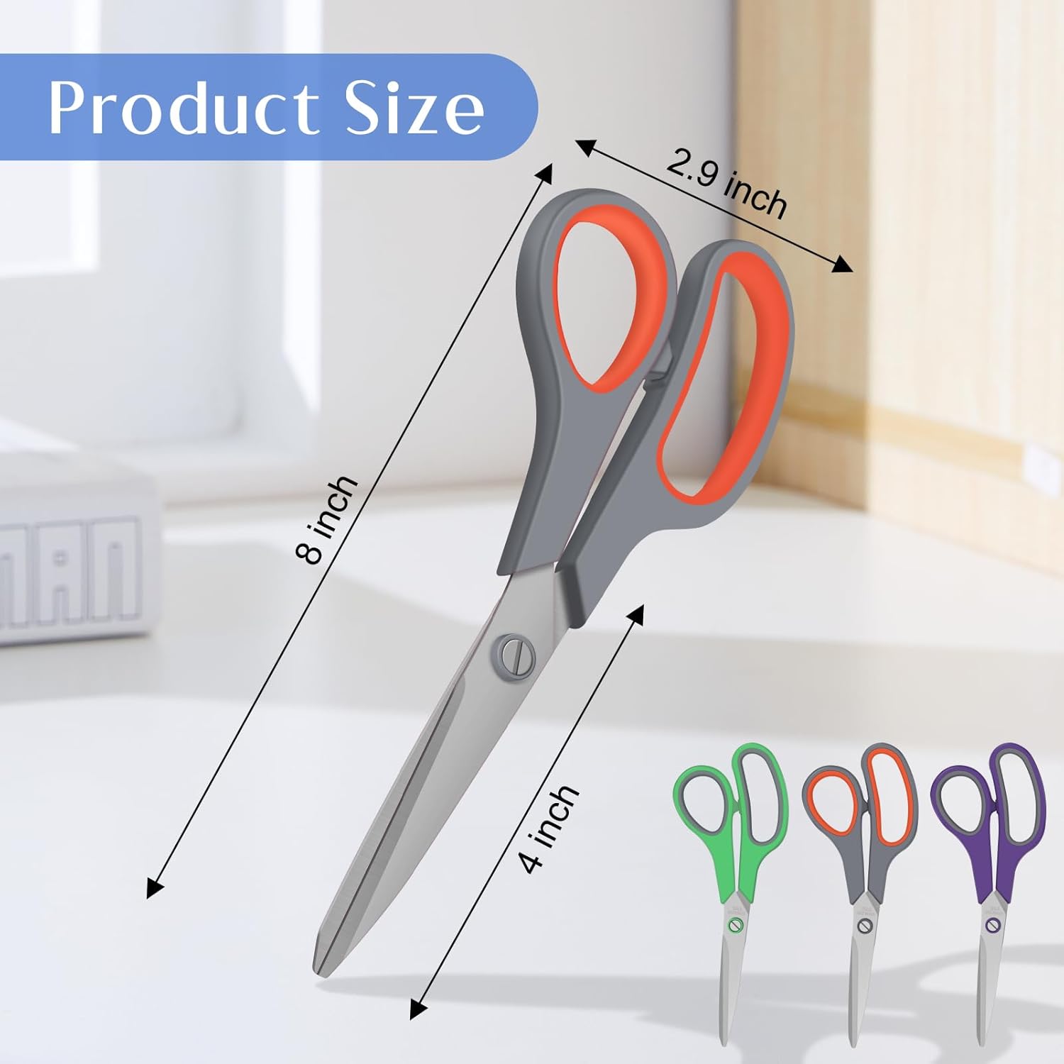 3 Pack Scissors Set, 8.3" Heavy Duty Scissors with 25 mm Thickness Sharp Blades & Ergonomic Soft-Grip Handles, All Purpose Scissors for Office, School — image 2
