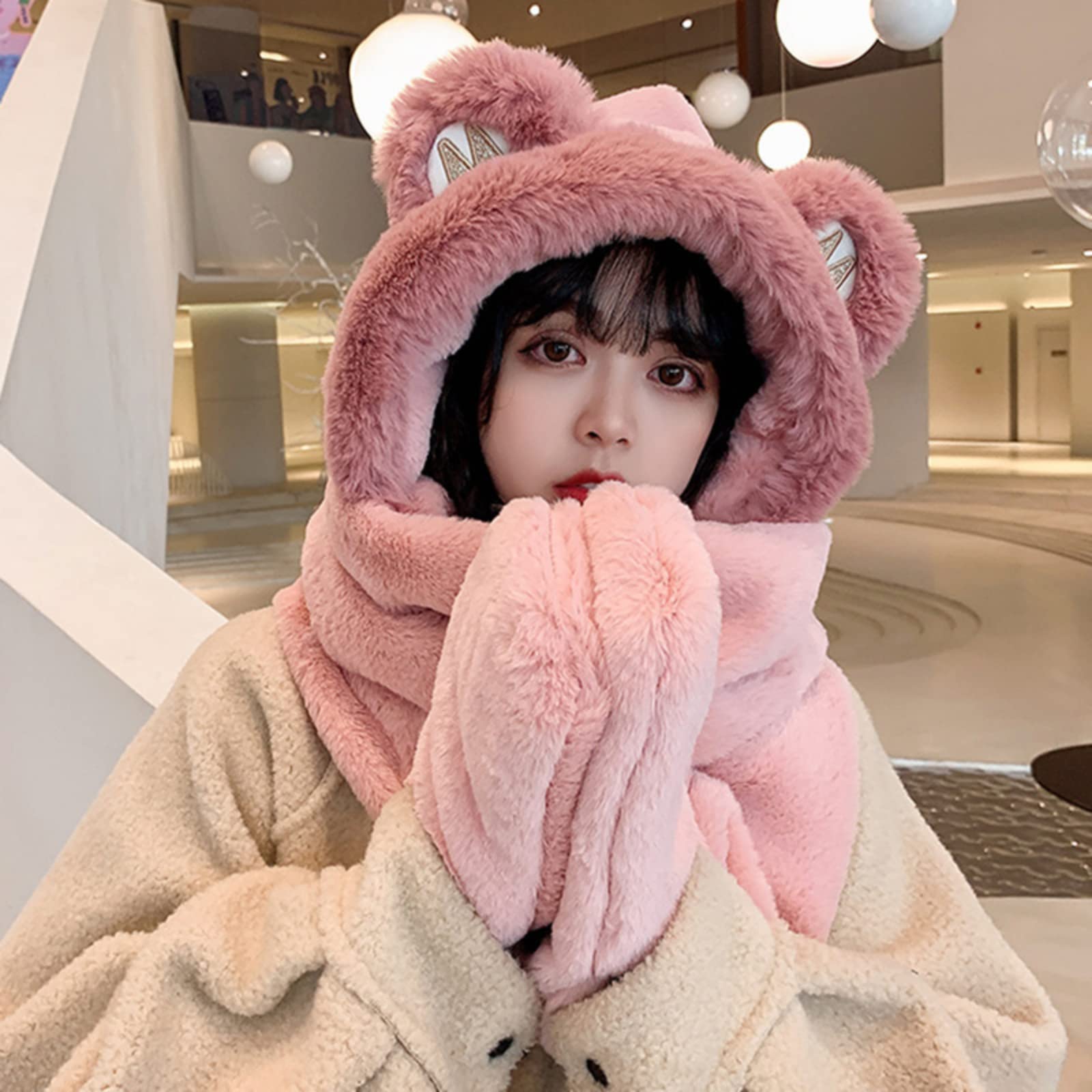 Winter Hat - Scarf - Mittens - 3 in 1 Set - Teddy Hat - Women's Winter Hat - Girls' Hat - Plush Hat - Hat with Ears - Warm Winter Set - Bear Hat - Soft Scarf — image 2