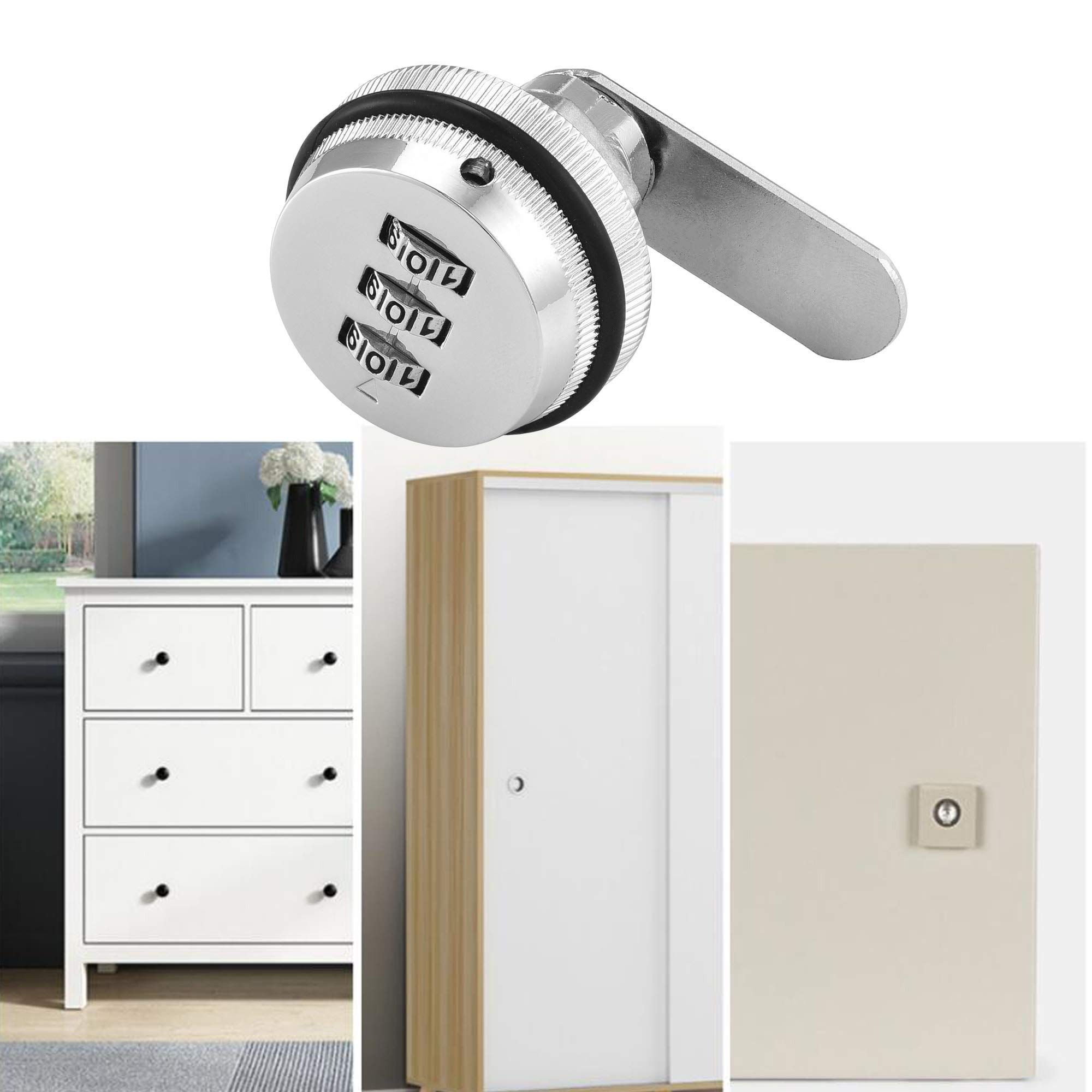 2 Pack Combination Cam Lock Password Coded Lock 3-Digit Security Cabinet Cam Lock 3/4 Inch Cylinder Chrome Finish Drawer — image 2