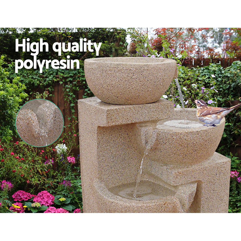 Gardeon Solar Water Feature Cascading Fountain 4-Tier Bowl LED Lights 72CM Sand โ image 3