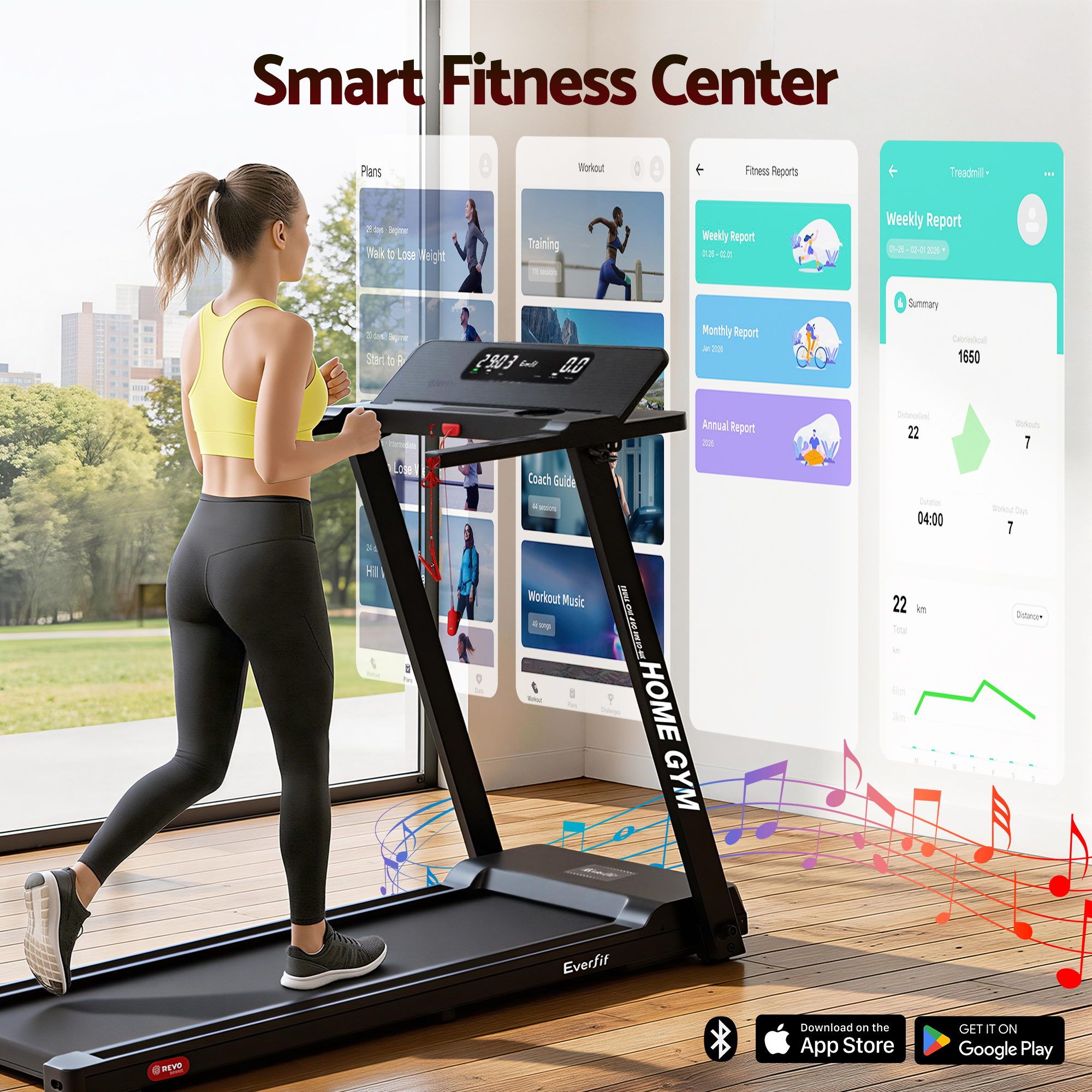 Everfit Treadmill Electric Home Gym Fitness Exercise Fully Foldable 450mm Black — image 5