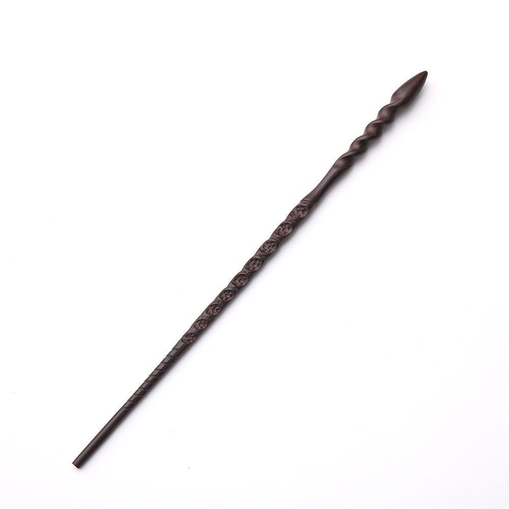 Slim Straight Resin Magic Wand With Solid Metal Core, Young Character Holiday Cosplay Decor, Style 25, Black Gold Stamping Ribbon Gift Box