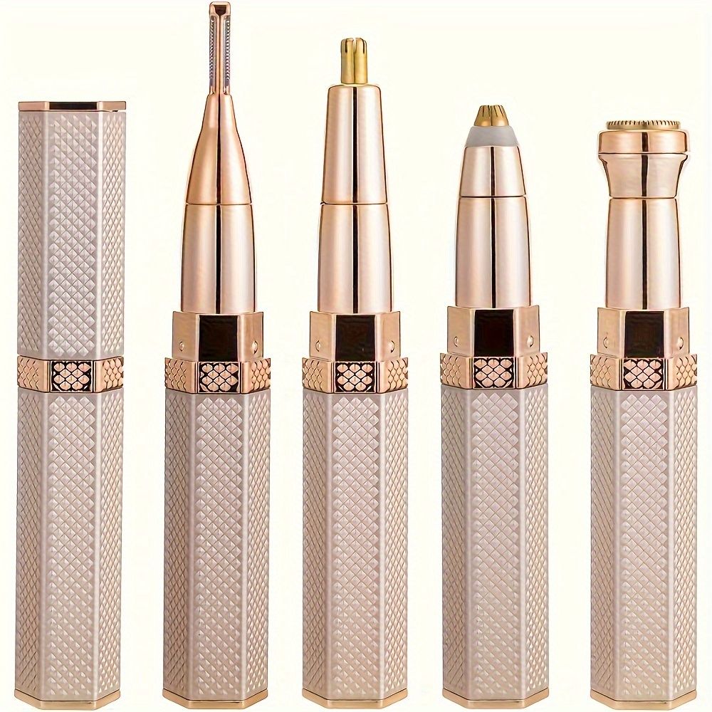 Complete Body Hair Removal Shaver - 4-Head Electric Facial Grooming Device for Women, Rechargeable Trimmer for Eyebrows, Nose, And Bikini Area【Golden — image 2