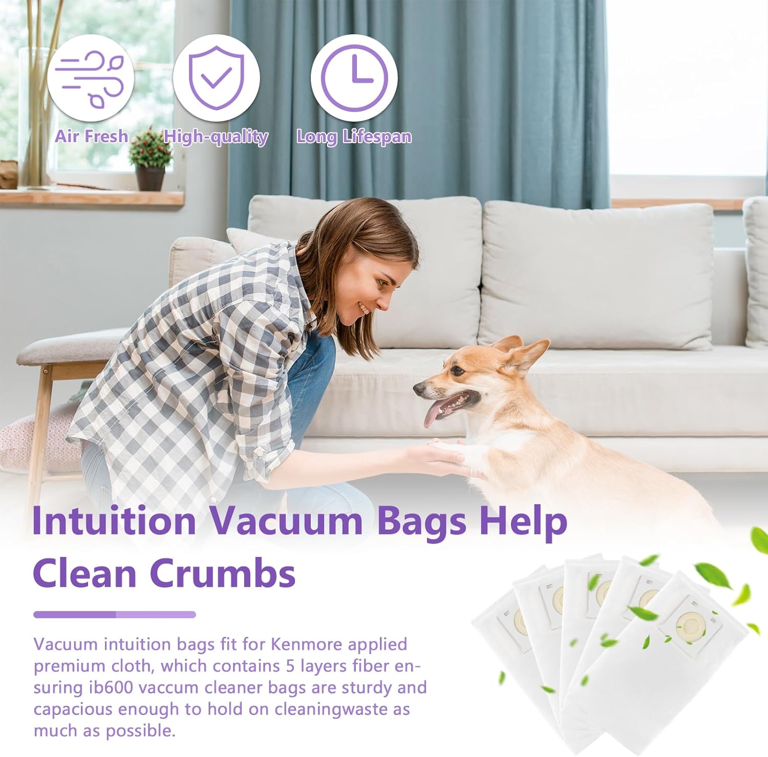 Bags Fit for Ken-more Vacuum Bags IB600 Compatible with Ken-more Intuition Bagged BU4018, BU4020, BU4021, BU4022, BU4022U Upright Vacuum Cleaner — image 4