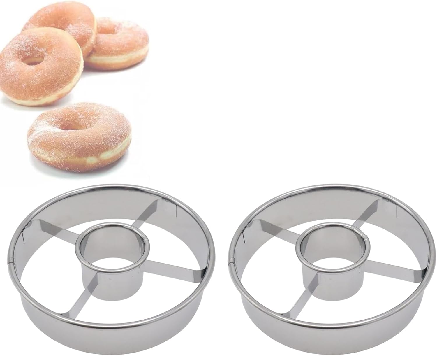 2 Pack 3.86 Inch Stainless Steel Donut Molds Professional Baking Tools for Perfect Donuts Bagels Cookies and More