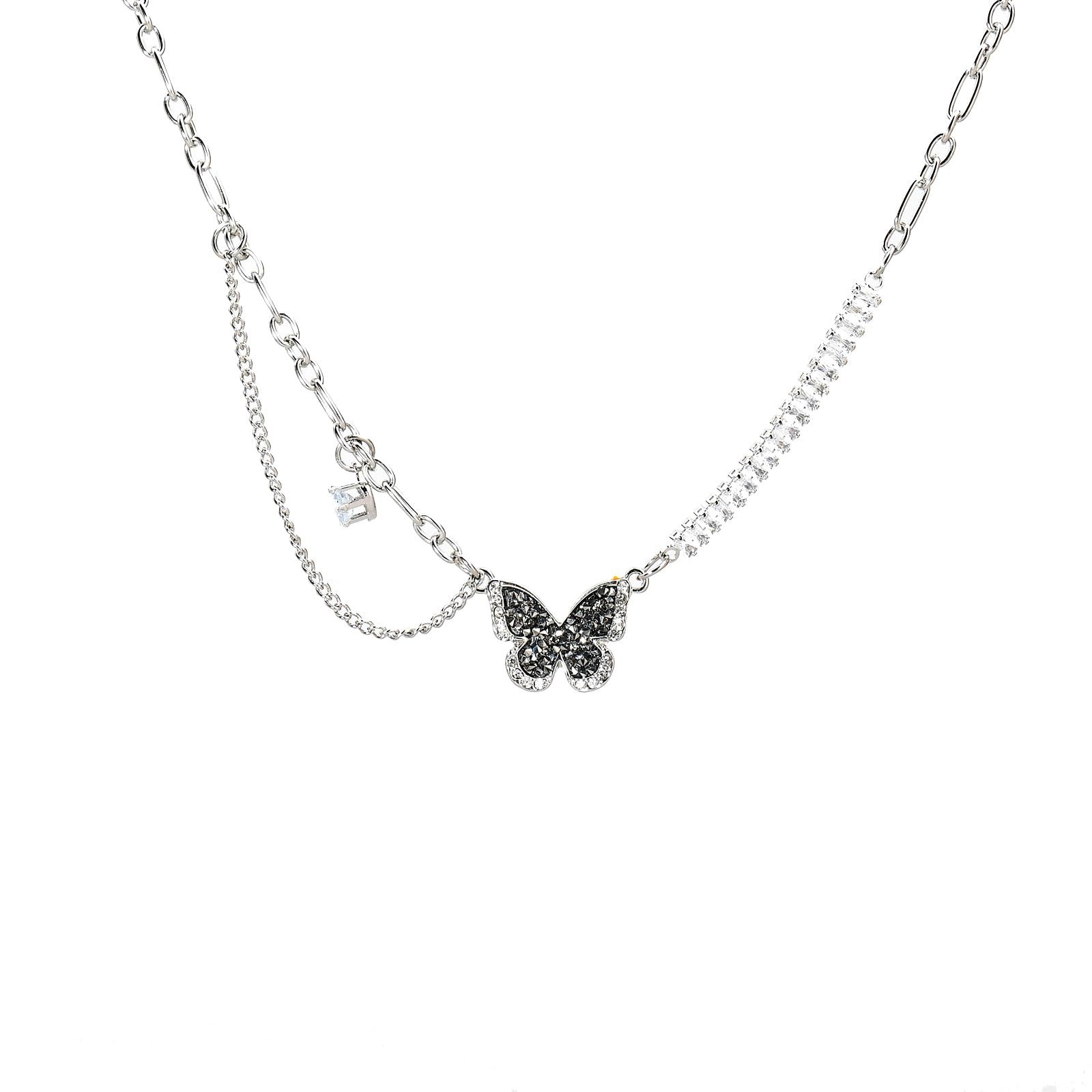 Autumn and winter butterfly pendant Sweet cool Spice Girl hoodie chain tide titanium steel necklace Women light luxury niche