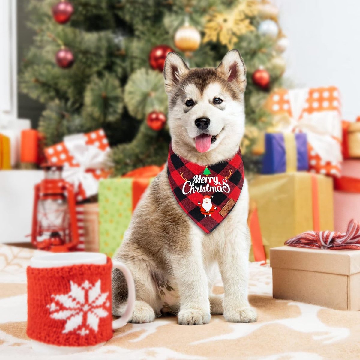 Christmas Dog Bandana - Neck Scarf For Your Pet Bandana Dog Cat - Triangular Cloth - For Small, Medium And Large Puppies - Adjustable Bandana - Red/Green — image 2