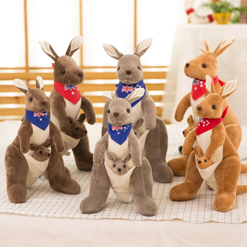 Jue Bei Kangaroo Plush Toy 35cm Light Brown blue scarf 45cm โ image 3