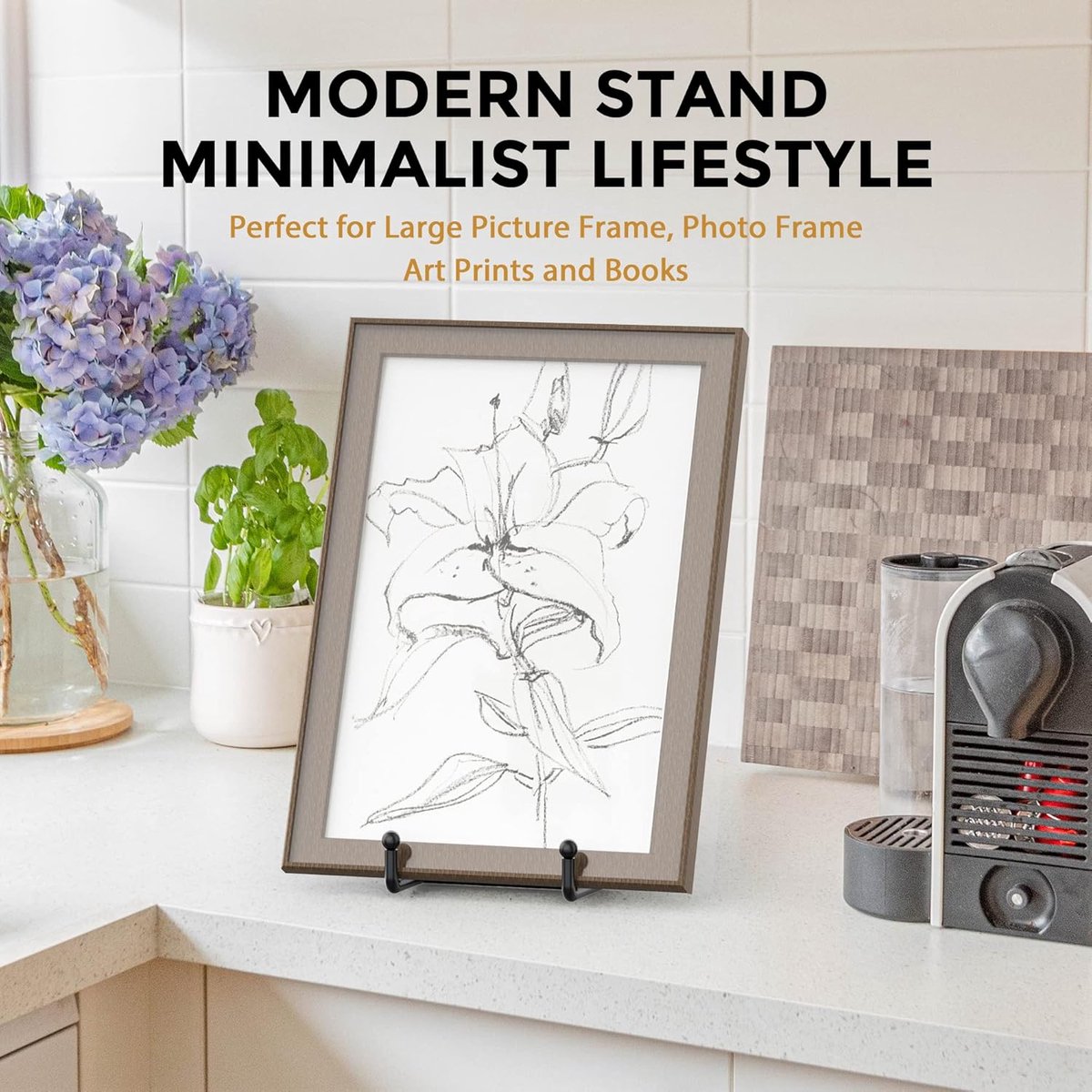 Plate stand - Photo frame stand - 18.5x10.5 cm (10 inch) - Holder - Decorative plates - Black - Display - Books - Hanger - Rack - Kitchen cabinet — image 3