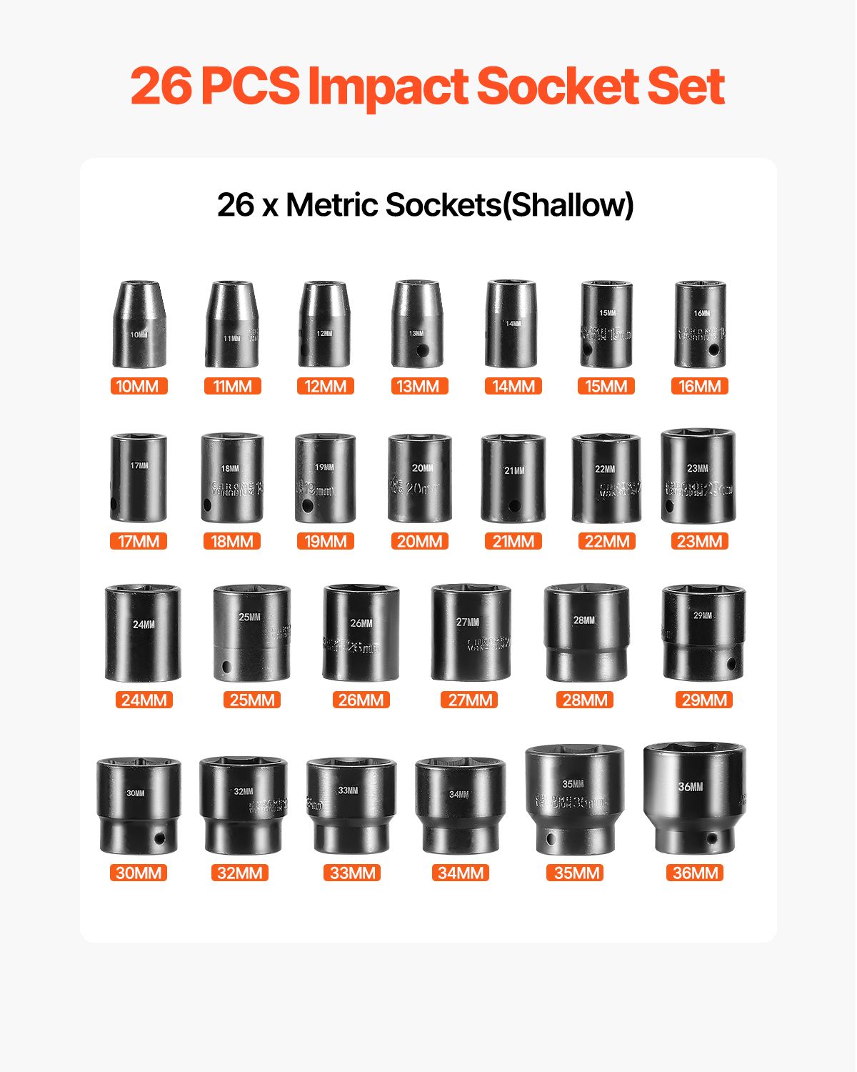 Impact Sockets Set 1/2 Inch Drive 26PCS Standard Length Impact Set 6-Point — image 3