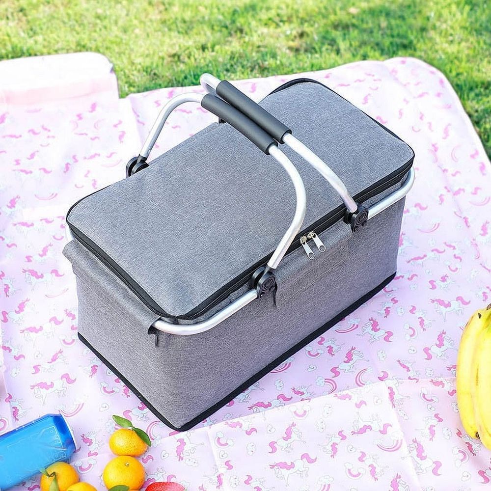 30L Insulated Cooler Basket,Leakproof Thermal Bag With Double Zipper & Rubber Handles,Portable Cooler Box,Foldable Basket For Camping,Picnic,Travel