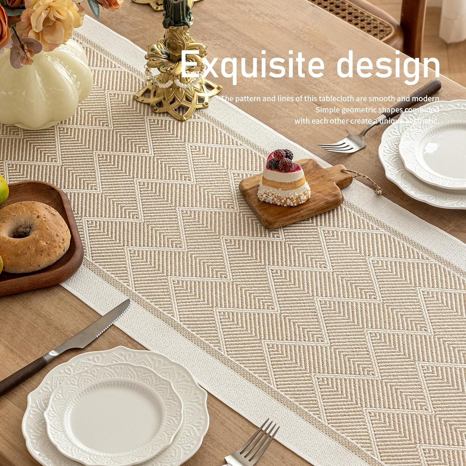 Linen-Like Farmhouse Rustic Polyester Table Runner Tassel Edges for Kitchen, Dining Table, Coffee Table, Holiday Parties, Party Decor(khaki 35*180cm) — image 4