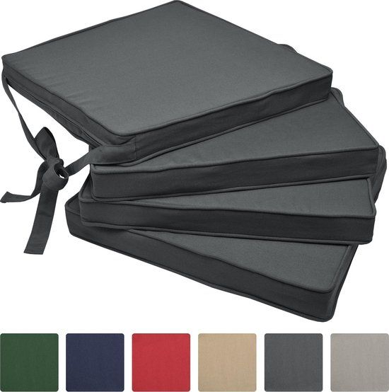 4-Pack Charcoal Grey Tie-On Chair Seat Cushions with Removable Covers, 45 × 40 cm — image 4