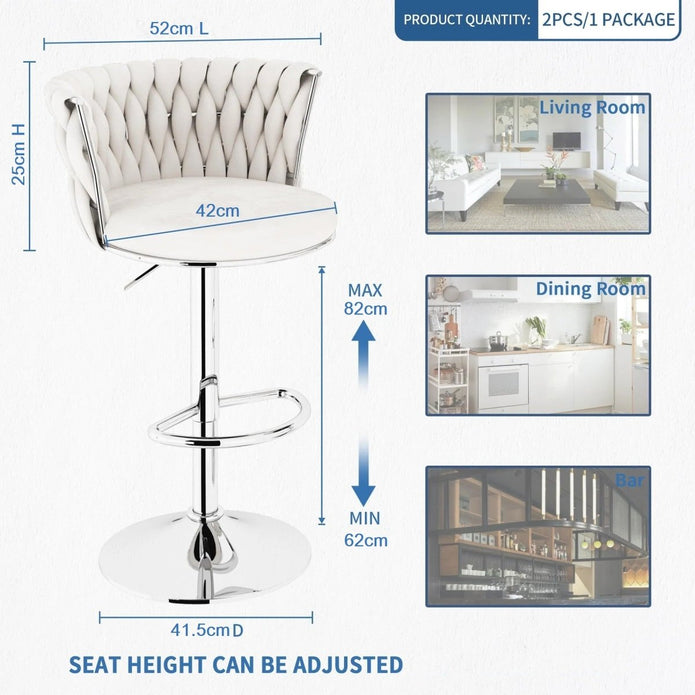 SERENITà Modern Silver Swivel Upholstered Velvet Adjustable Height Counter Stool with Metal Frame White (Set of 2) — image 5
