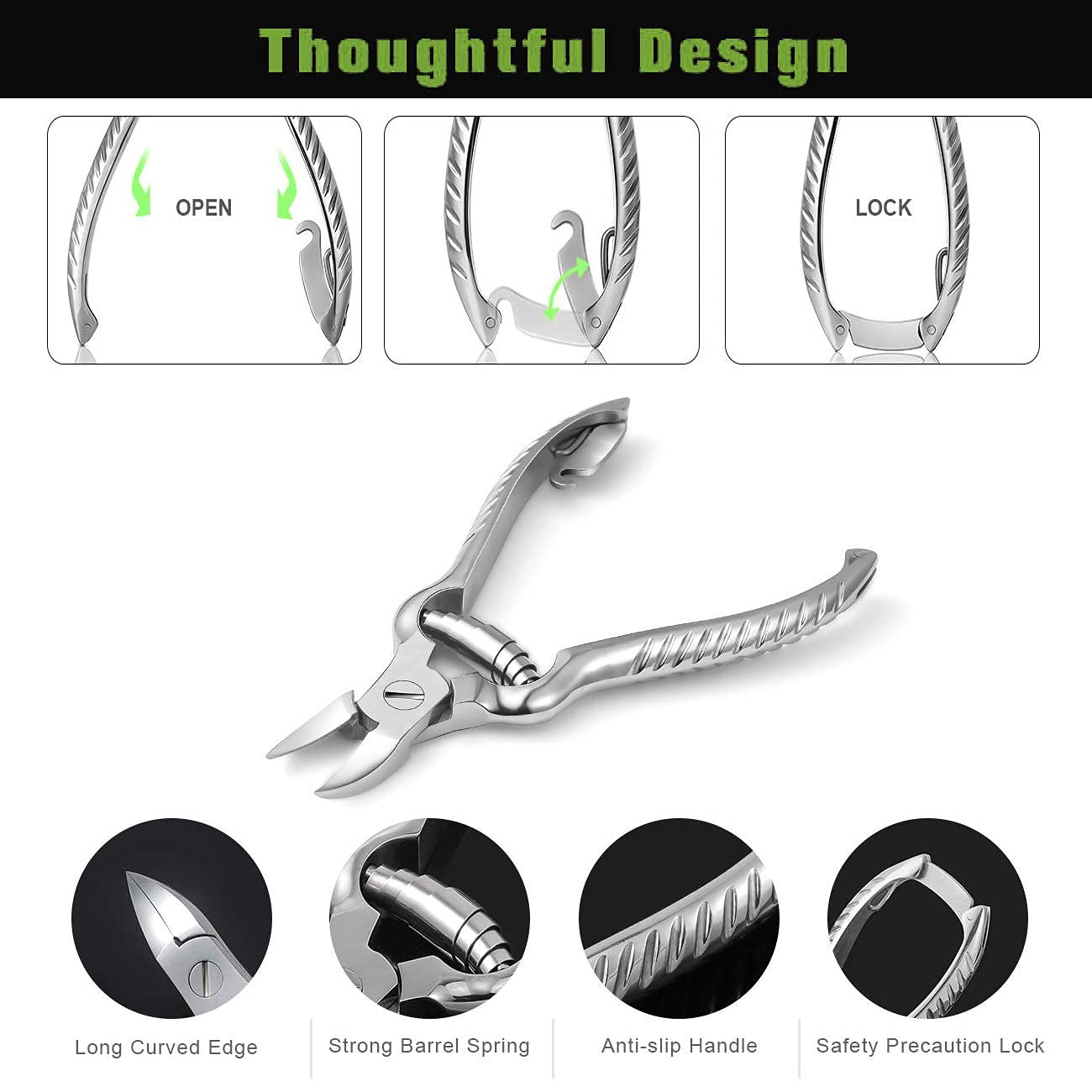 Toenail Clippers for Thick or Ingrown Toenails, Stainless Steel Long Handle Toenail Cutters Medical Surgical Grade Secure and Stylish Design - W/Leather Case — image 3