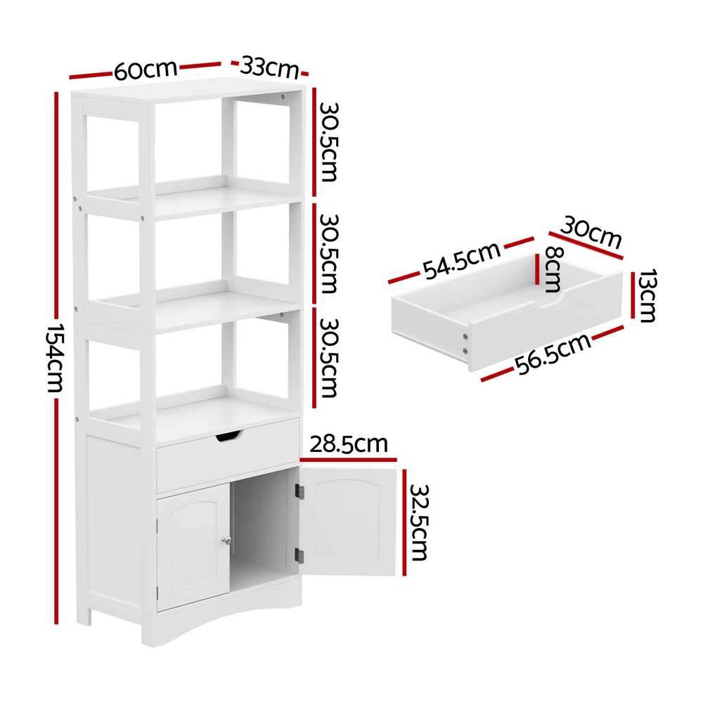 Artiss Bathroom Floor Storage Cabinet with 2 Drawers 3 Open Shelves 2 Doors White โ image 4