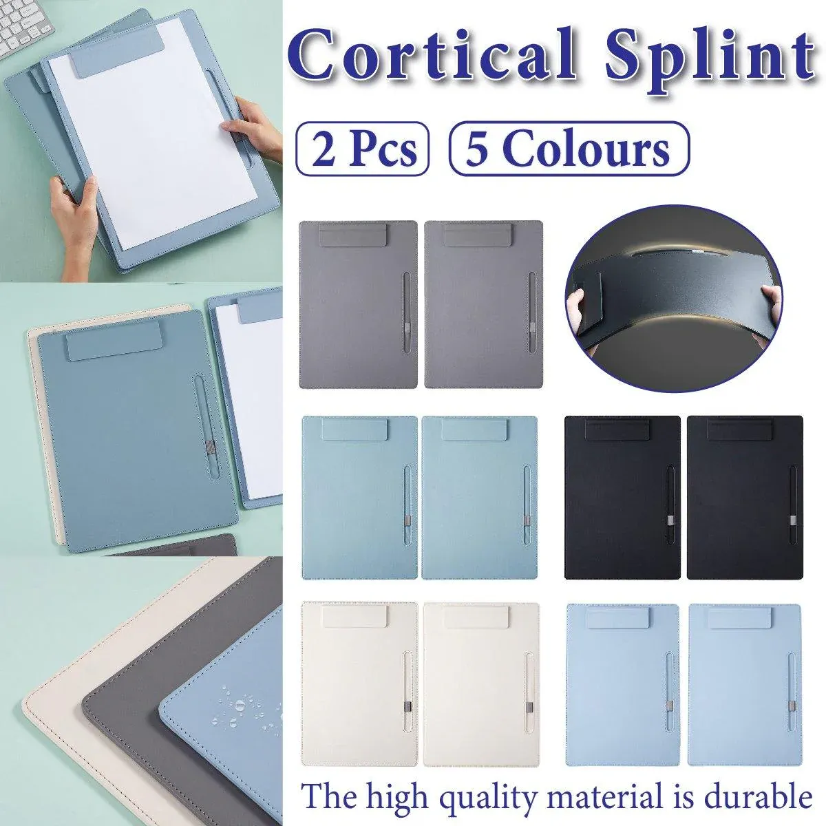 2pcs Leather Clipboard Conference File Holder Hotel Menu Pad Durable Board Clip - Cream โ image 2