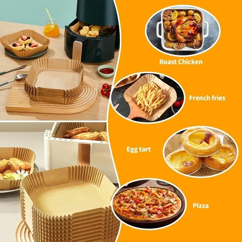 200-Pack Square Air Fryer Parchment Liners, food-grade thickened non-stick & oil-proof, disposable & no scrubbing, pleated spill-proof design, fits oven & — image 6