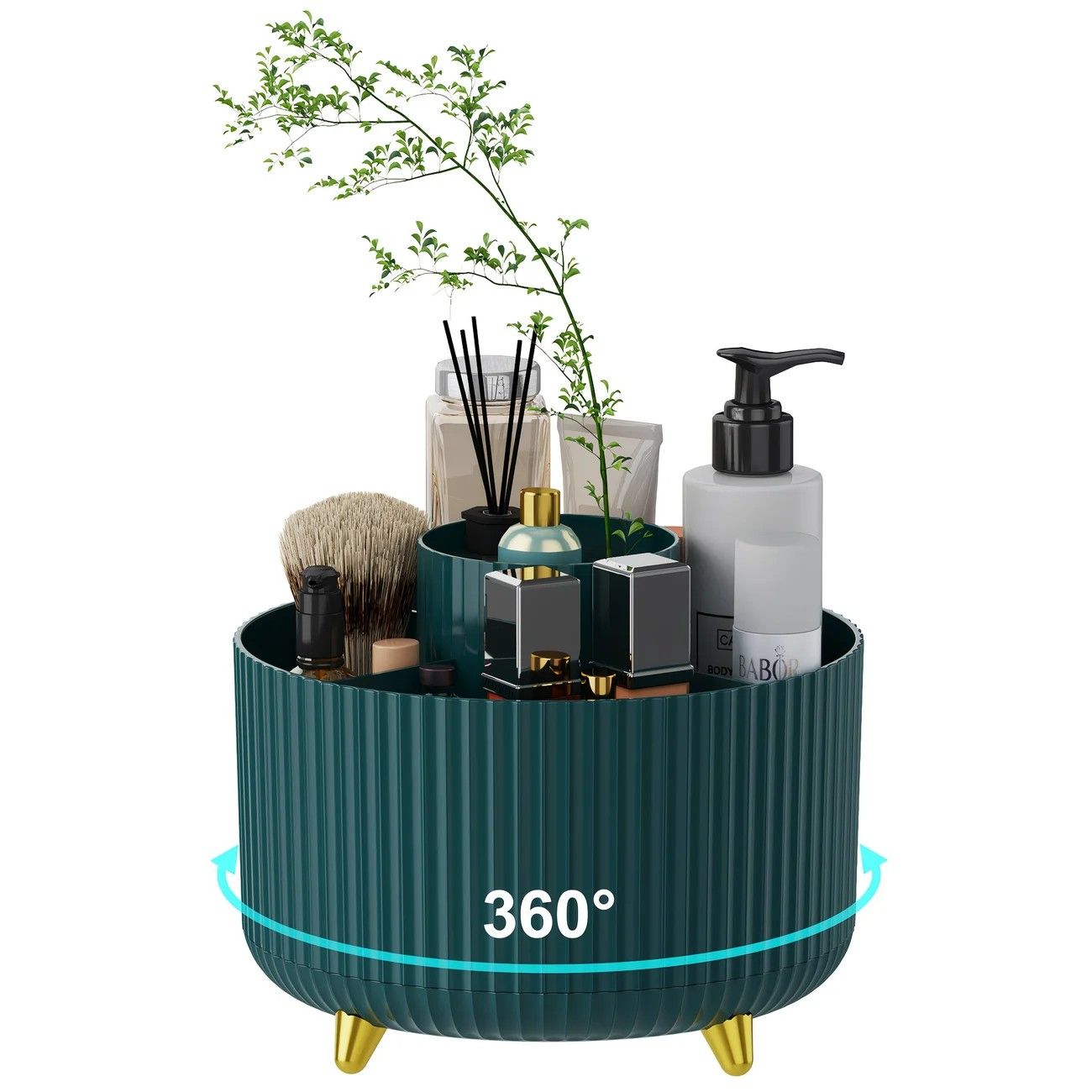✨ 360° Rotating Multi-Purpose Organizer | Multi-Layer Compartments & Non-Slip Base | Thickened Stripe Design, Perfect for Makeup, Desk & Car Storage/GREEN