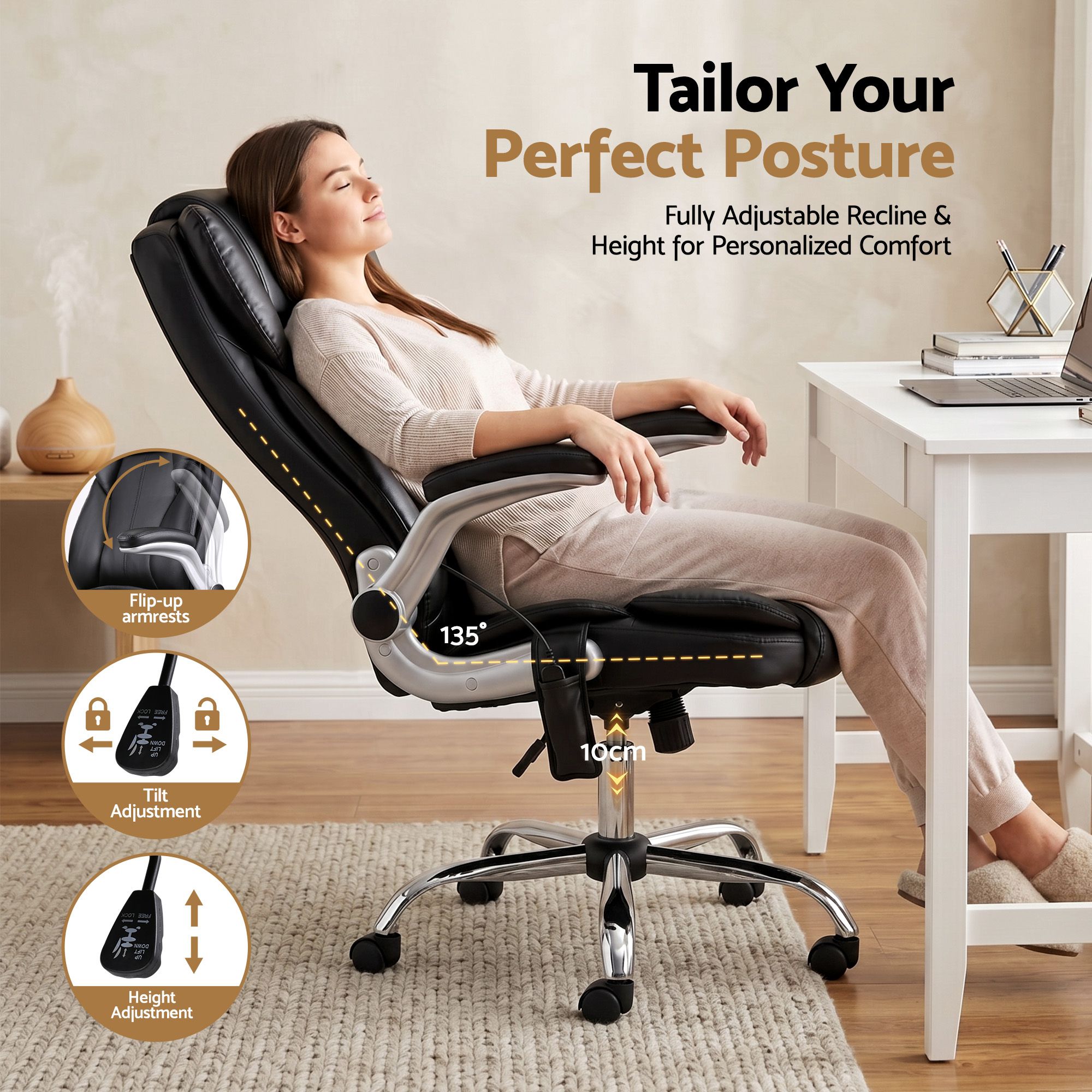 Artiss 8 Point Massage Office Chair PU Leather Black — image 5