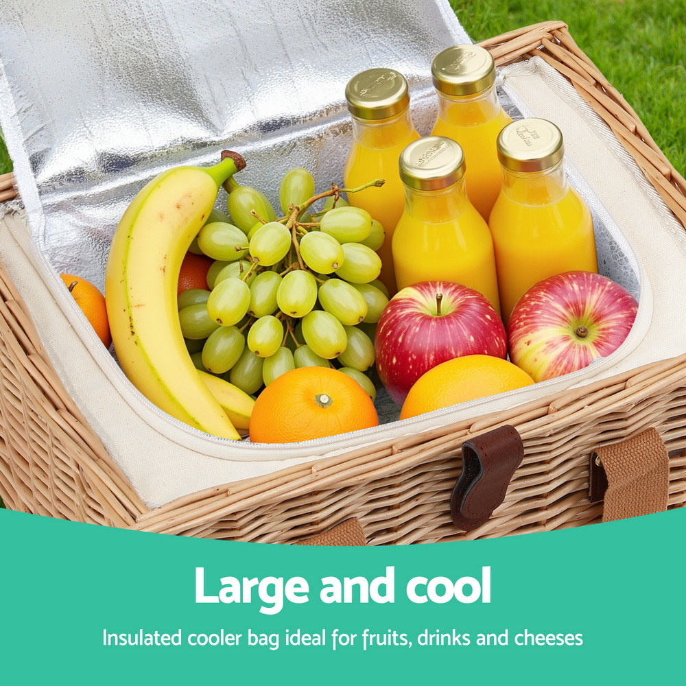 Alfresco 2 Person Picnic Basket Set with Table Blanket Cooler Wooden Insulated โ image 5