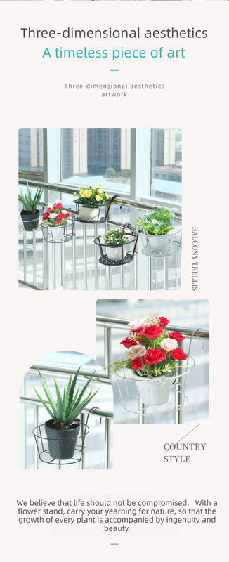 Hanging Flower Pot Holder Metal Balcony Railing Planter Basket Round Iron Rack with Mesh Bottom Fits up to 6cm Rail for Fence & Patio Black — image 3