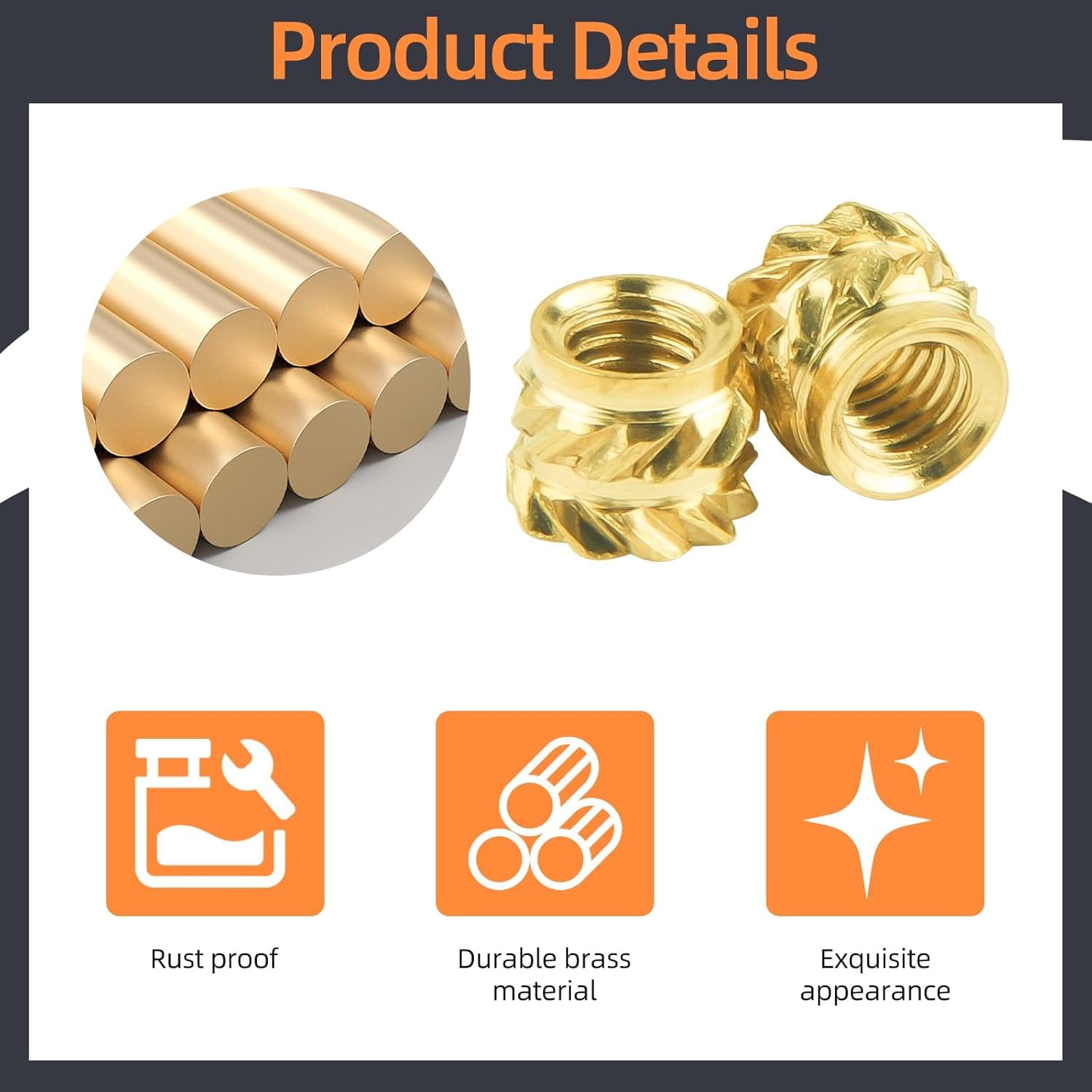 100-Pack M3 Threaded Inserts - Heat Set Inserts - M3x4x5 Female Thread Metric Knurled Nuts - Brass Insert Nut Threaded Inserts for Plastic 3D Printing — image 3