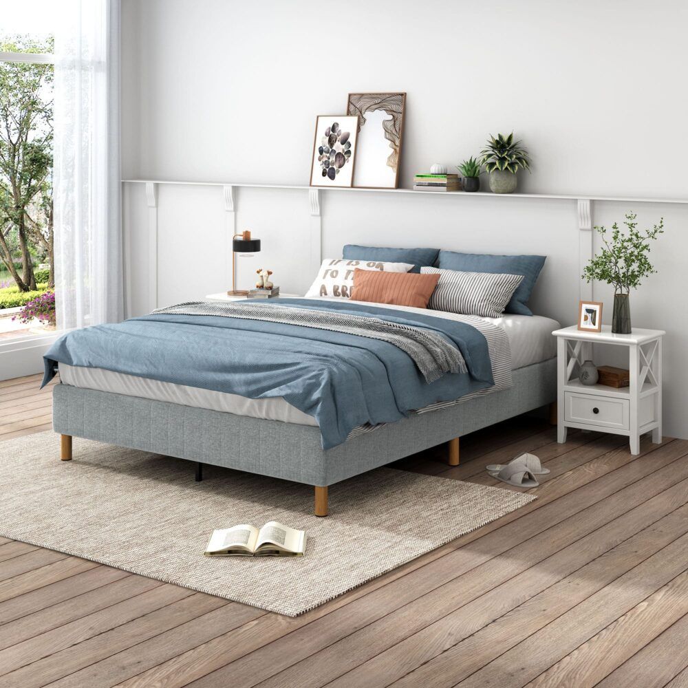 Metal Bedframe Mattress Foundation (Light Grey) – King — image 5