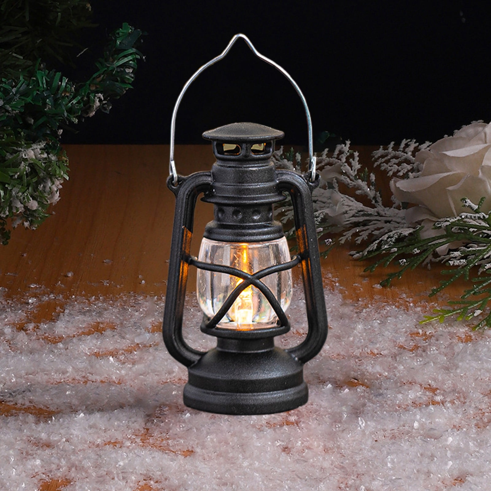Vintage LED Hurricane Lantern, Battery‑Operated Warm Light Antique Metal Hanging Lantern with Dimmer Switch, 150 Lumen, Black — image 5