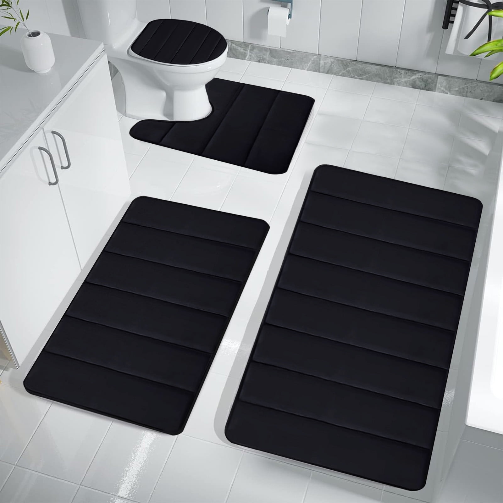 Bathroom Rugs Sets 4 Piece, Bath Mat Set and Oval Toilet Base with Rubber Backing, Plush Absorbent Shaggy Chenille Washable Mats, Includes 16x24", 16x20" — image 6