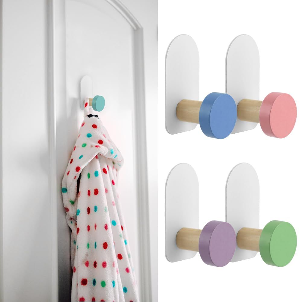 5pcs Self-Adhesive Kids Coat Hooks, Cartoon Animal Pattern Wooden Hooks Wall Hooks Sticky Hooks, Children's Coat Hooks for Towel â image 2