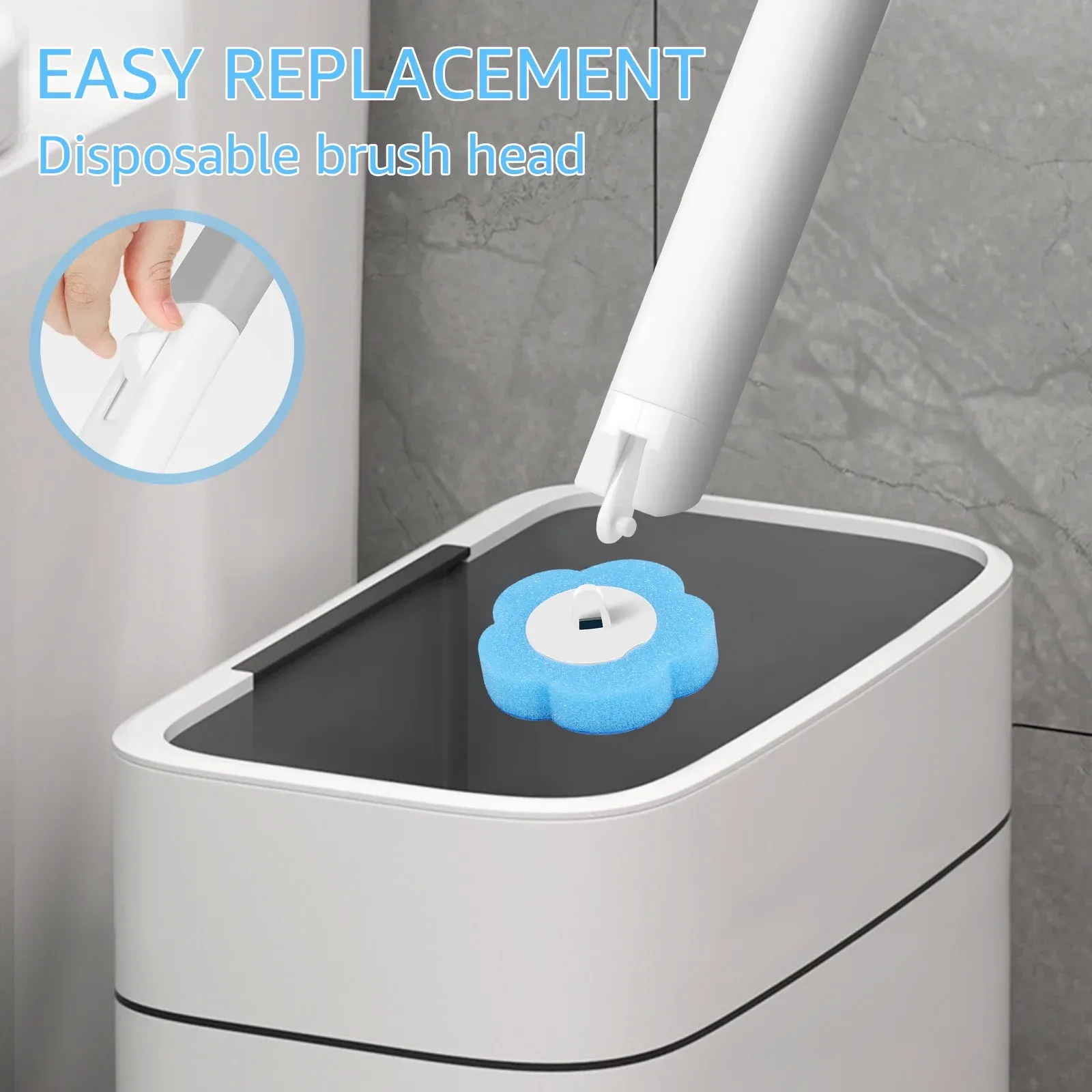 Disposable Toilet Brush Set with 24 Replacement Refills, Marine Scented Sponges, Wall Mounted Bowl Cleaner for Bathroom, Extended Handle — image 5