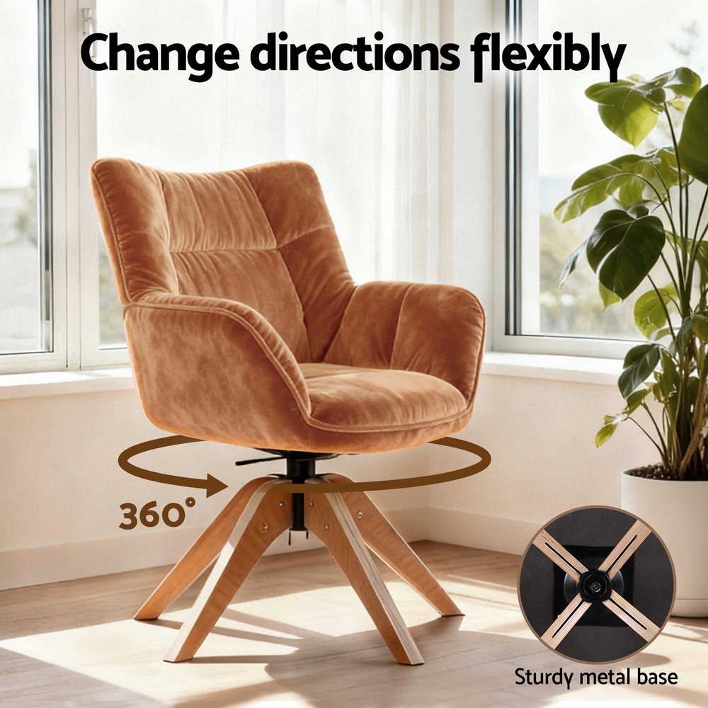 Artiss Swivel Chair Armchair Nursing Velvet Brown — image 4