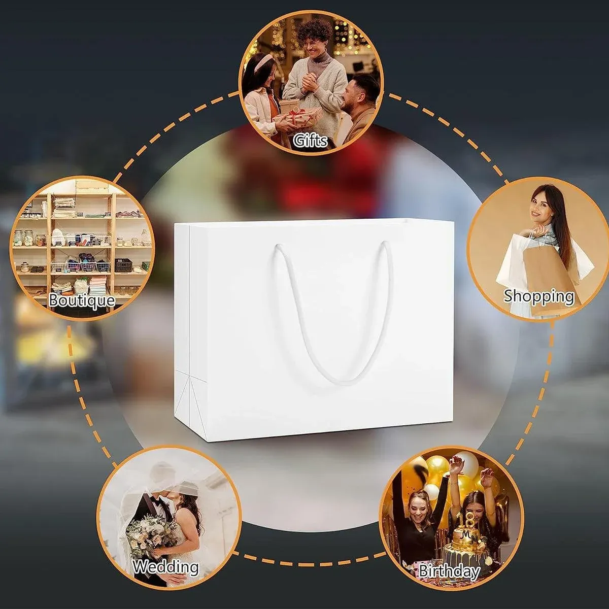 50PCS Kraft Paper Gift Bags Custom Blank Shopping Handbags for Garment Packaging - 13x19x6cm — image 6