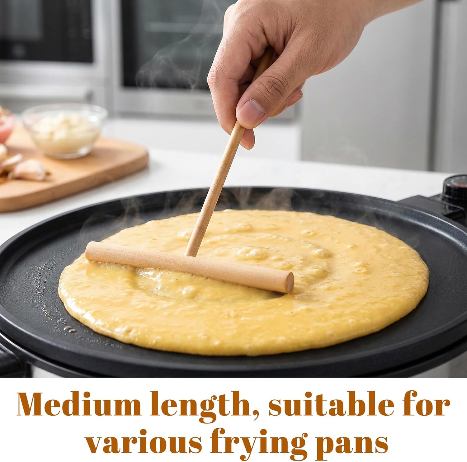 2 Pcs Crepe Spreader 6.1 Inches x 4.7 Inches Natural Wooden Crepe Spatula, Pancake Batter Spreader, Wooden T-Shaped Tool Stick for Crepes Wood Crepes Maker — image 5