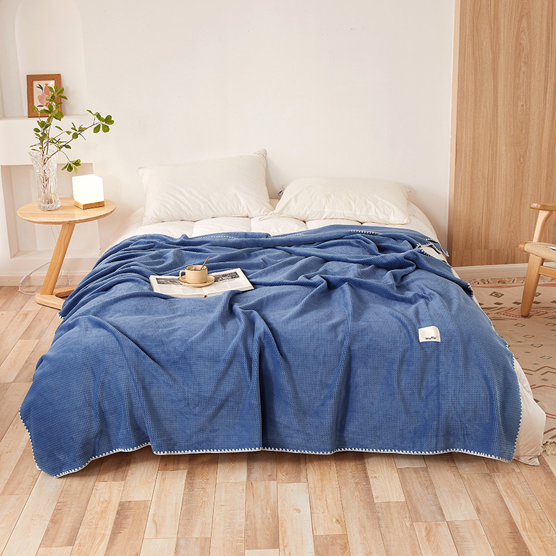200 × 230CM Blue Ultra-Soft Dual-Sided Waffle & Plush Fleece Blanket - Large Cozy Throw for Bed & Sofa