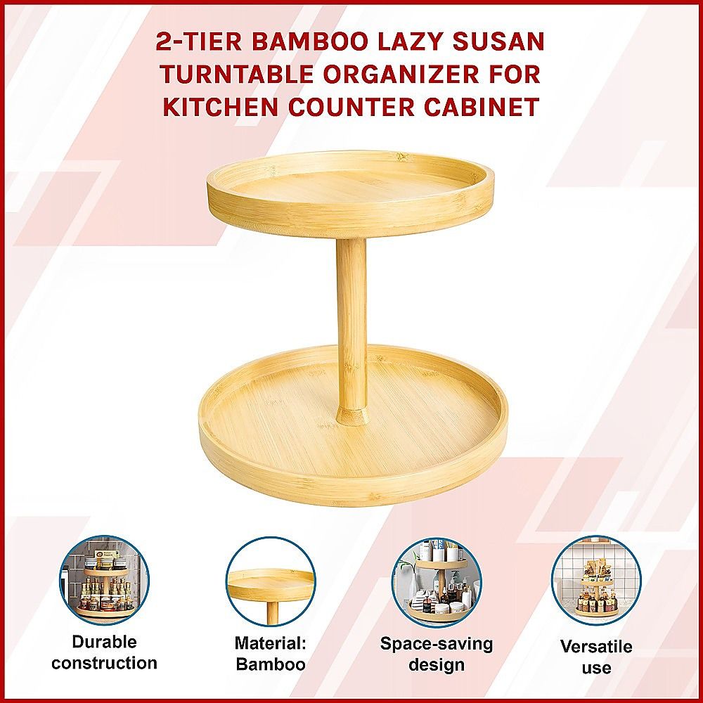 2-Tier Bamboo Lazy Susan Turntable Organizer for Kitchen Counter Cabinet β image 2