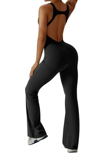 Women's Backless Flared Jumpsuit for Yoga, Gym, Parties & Daily Wear, S (Black) — image 4